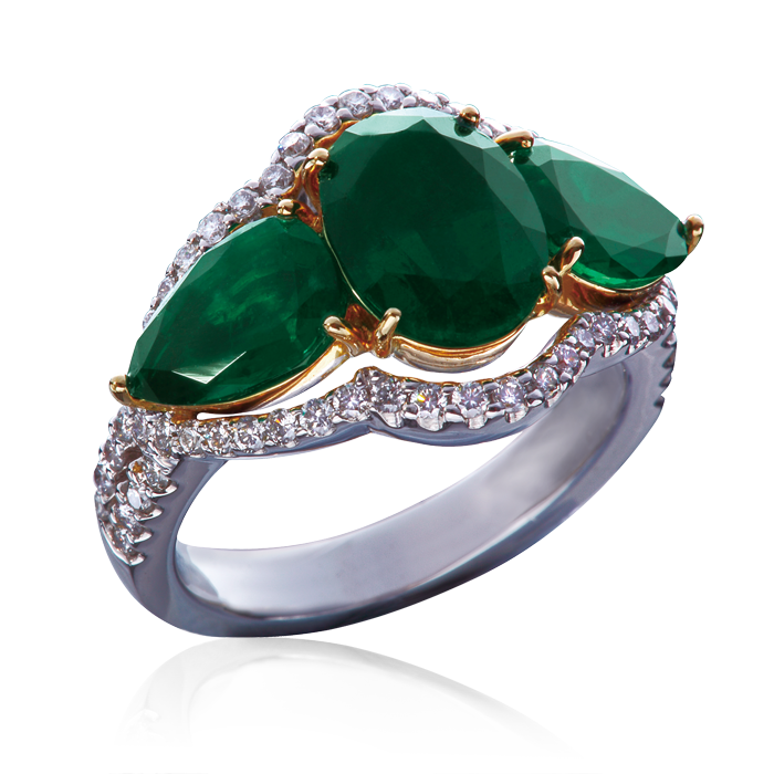 18K白色黃金黃金Emerald鑽石戒指