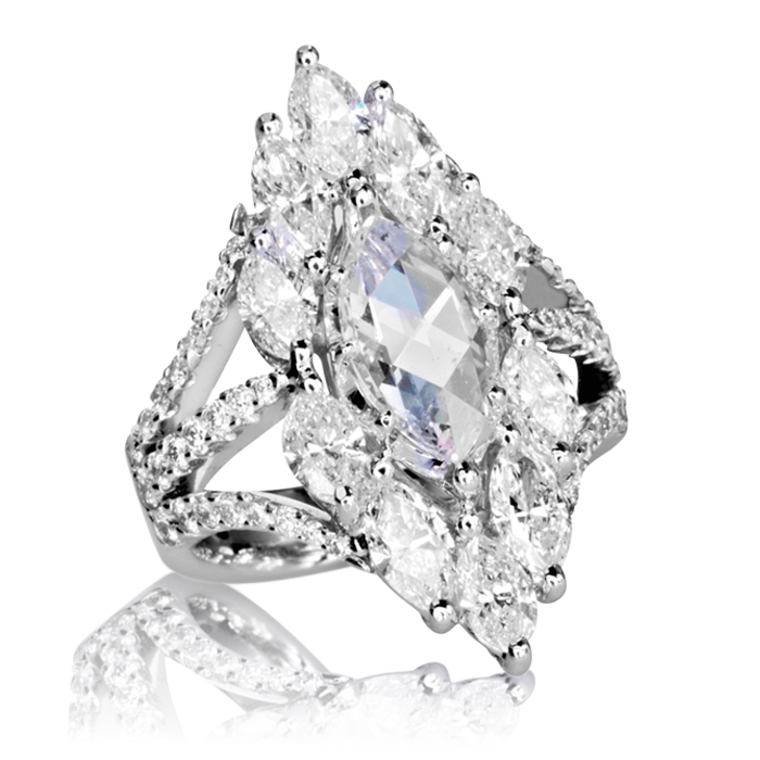 18K白色黄金欖尖形ROSE-CUT鑽石戒指