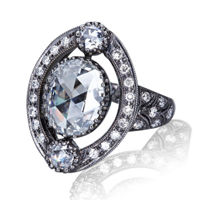 18K黑金圓形ROSE-CUT鑽石戒指