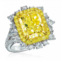 18K白色黄金花朵方形黃鑽鑽石戒指