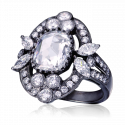 18K黑金花形ROSE-CUT鑽石戒指