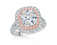 18K白色黄金方形粉紅鑽白鑽鑽石戒指