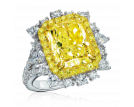 18K白色黄金花朵方形黃鑽鑽石戒指