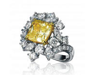 18K白色黄金方形黃鑽鑽石花環戒指